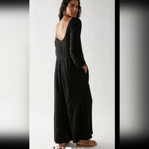 Free People Shiloh Jumpsuit Sz L Black